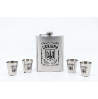 16 HF Набір подарунковий Україна: Фляга 8 Oz/ 4 чарки /лійка нержавіюча сталь